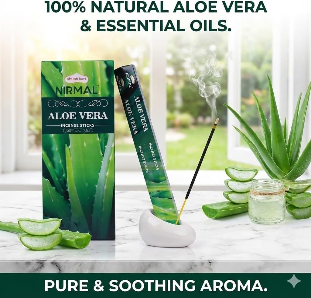 Nirmal Aloe Vera Incense Sticks, Pack of 6 (120 Sticks). Fresh, Clean & Soothing Scent. Perfect for Stress Relief, Relaxation, Yoga & Refreshing Home Fragrance