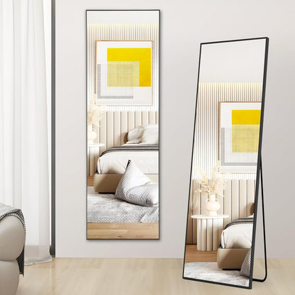 Full Length Mirror - Standing & Leaning, Large Bedroom Mirror with Black Aluminium Frame, 65"X22"