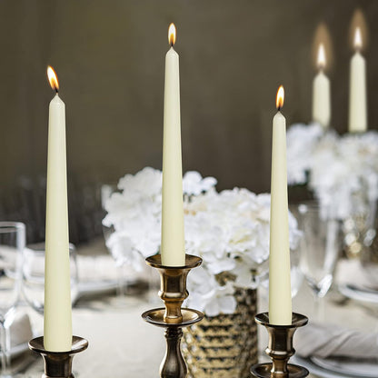 Ivory Taper Candles - 10 Pack Unscented 10 Inch Dinner Candle Set - 8 Hours Burn Time - Premium European Quality - Smokeless and Dripless Household, Wedding, Party, and Home Décor Candlesticks
