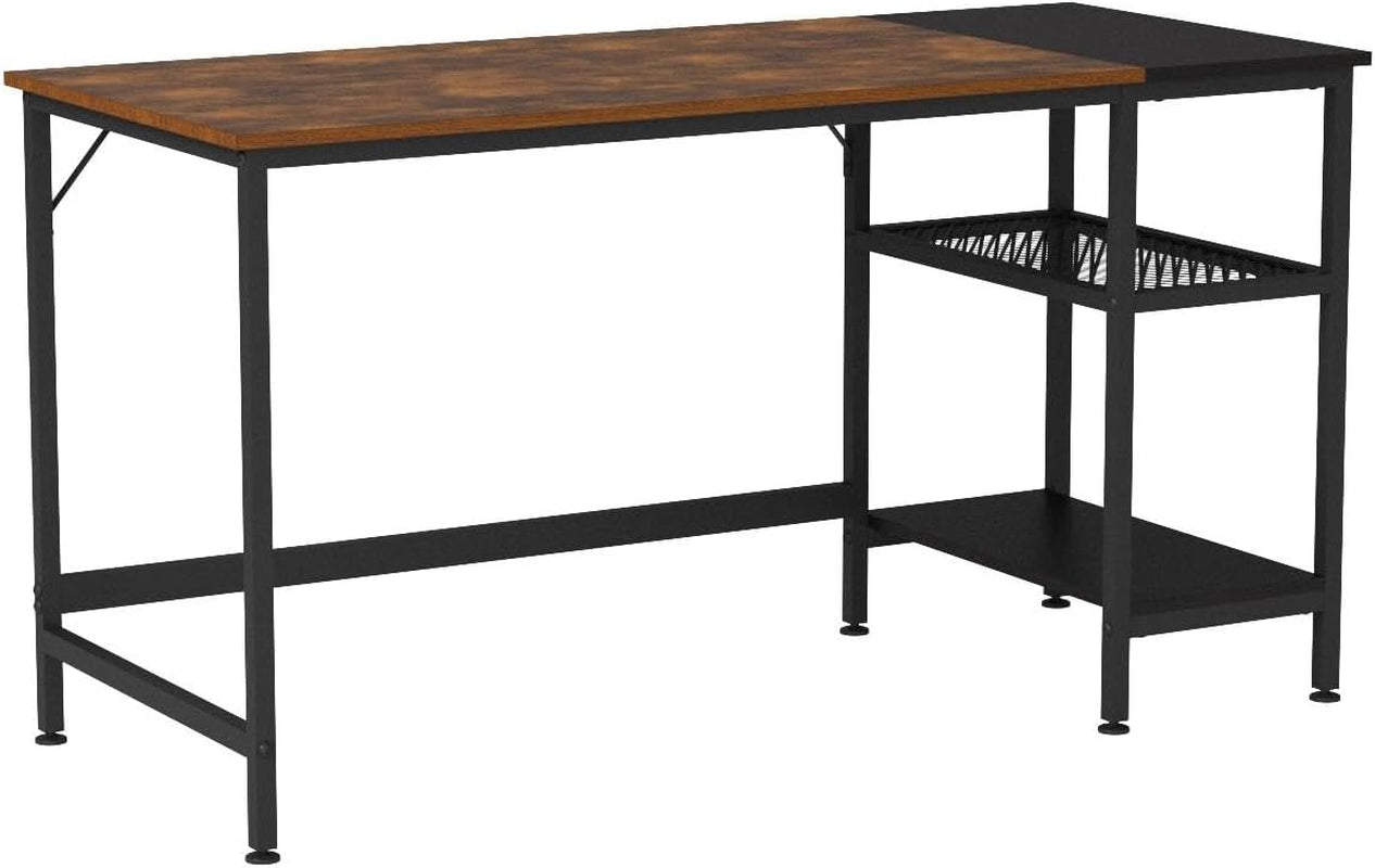 Home Office Computer Desk with Wooden Storage Shelf,Office Desk and Gaming Table with Splice Board,2-Tier Industrial Morden Laptop Study Writing Desk,55 X 24 Inches(Vintage Oak)