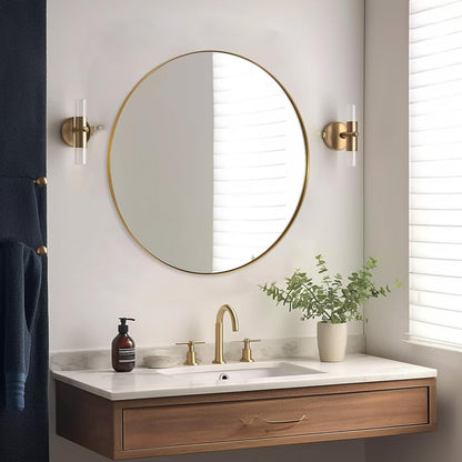 round Gold Mirror 30 Inch, Brass Mirror with Brushed Gold Frame, Wall Mounted Stainless Steel Metal Frame round Mirror for Bathroom, Living Room, Bedroom