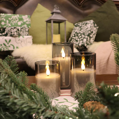 Gray Glass Battery Operated LED Candles with Remote, Flameless Candle Gift Set, Warm White Light - Include 6 Batteries