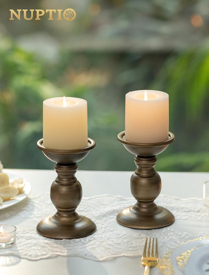 2 Pcs Bronze Iron Pillar Candle Holders, Most Ideal for 3" Pillar Candle, Gifts for Wedding, Party, Home, Spa, Reiki, Votive Candle (2 X S)