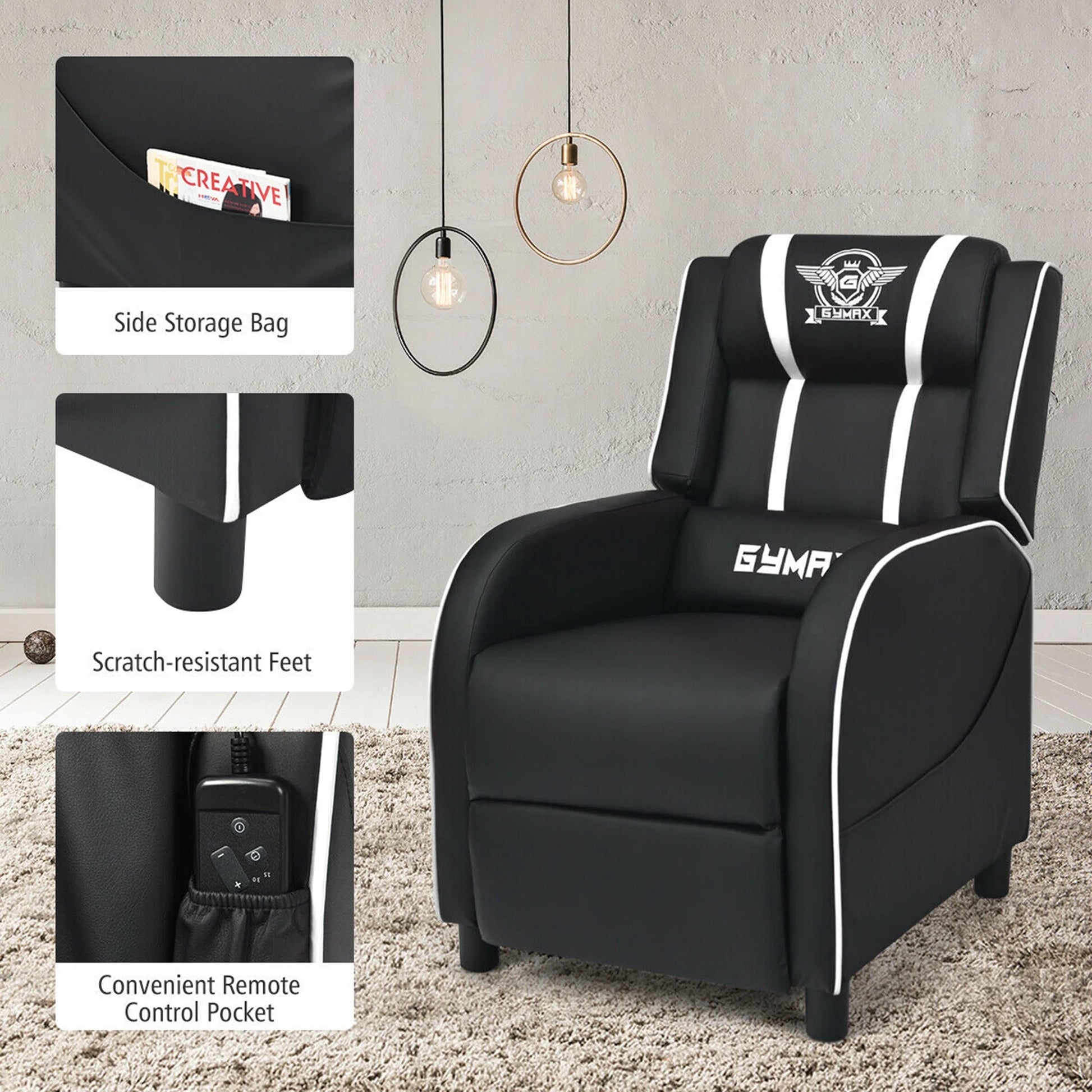 Massage Gaming Recliner Chair Racing Single Lounge Sofa Home Theater Seat White