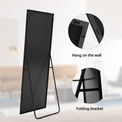 Full Length Mirror Dressing Mirror Standing or Wall Mounted Mirror Aluminum Alloy Frame Mirror for Living Room 65”X 22”(Black)