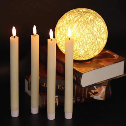 Flameless Flickering Taper Candles with 2 Remote Controls and Timer, Real Wax 3D Wick Light Window Candles Battery Operated Pack of 8, Christmas Home Wedding Decor(Ivory, 0.78 X 9.64 Inch)