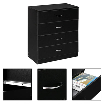 Black Chest of Drawers Dresser Wood Organizer Cabinet, 4 Drawer Nightstand Side Table, Furniture for Bedroom