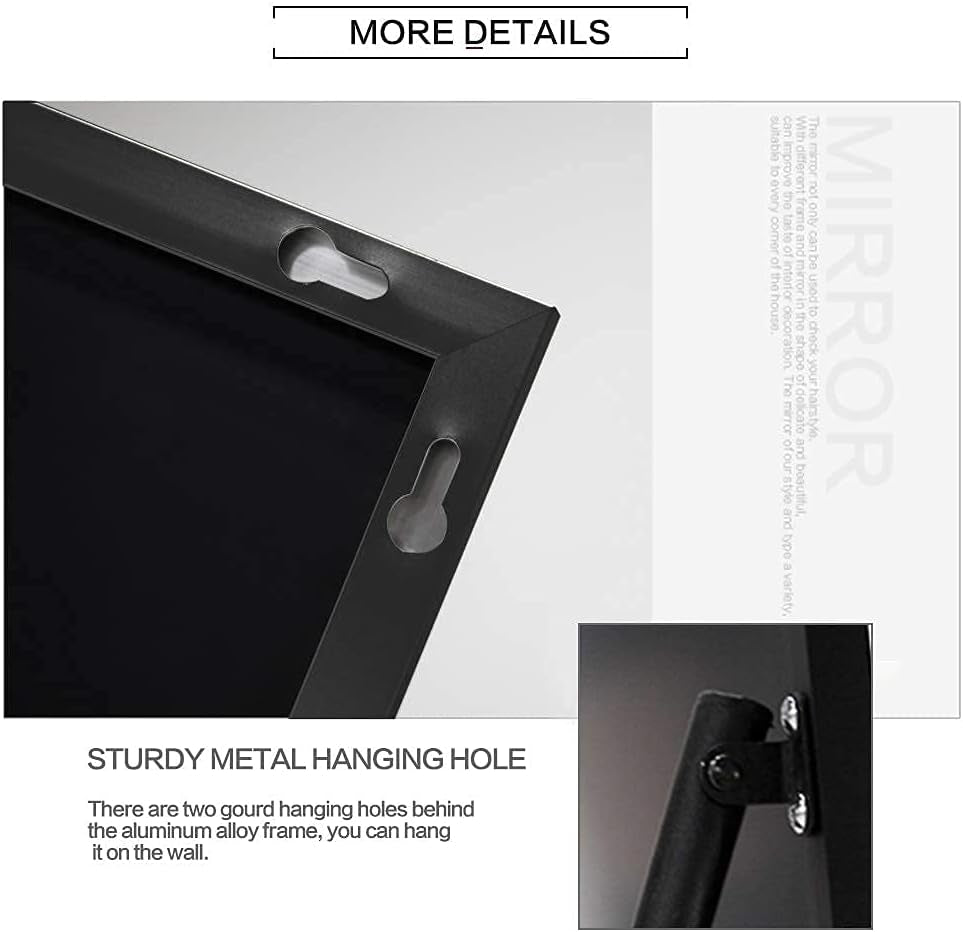 Full Length Mirror Dressing Mirror Standing or Wall Mounted Mirror Aluminum Alloy Frame Mirror for Living Room 65”X 22”(Black)
