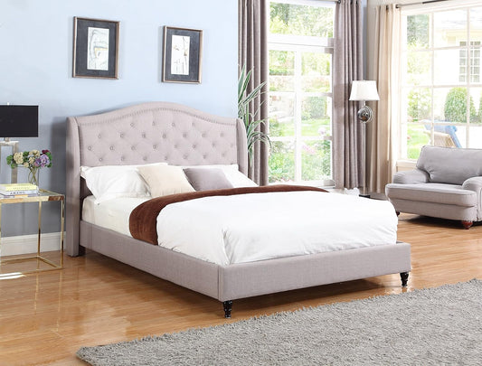 Home Life Cloth Light Grey Silver Linen Curved Hand Diamond Tufted and Nailed Headboard 53" Tall Headboard Platform Bed with Slats Queen - Complete Bed 5 Year Warranty Included 013
