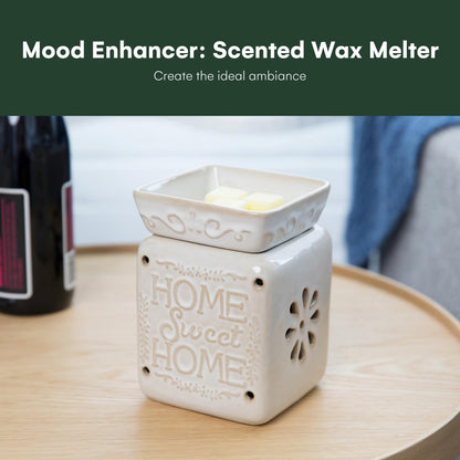 Wall Plug-In Wax Warmer for Scented Wax Ceramic Home Sweet Home Electric Home Fragrance Warmer for Essential Oils Candle Wax Melts and Tarts Scent Warmer Night Light