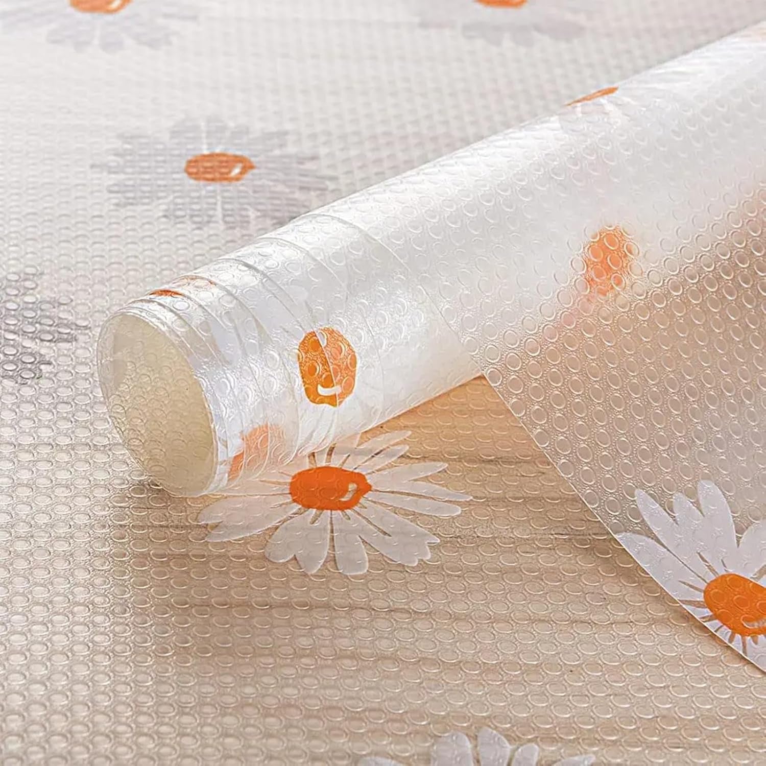 Shelf Liners for Kitchen Cabinets – Drawer Liner Waterproof & Oil-Proof, Non-Adhesive EVA with Floral Pattern – Durable Washable, Easy to Clean (Clean Daisy, 11.8" X 360")