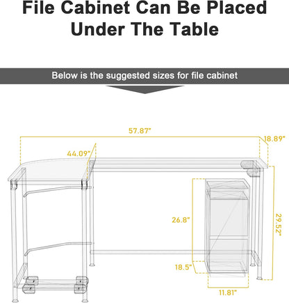 Modern L-Shaped Desk 58'' Corner Computer Desk Home Office Study Workstation Wood & Steel PC Laptop Gaming Table