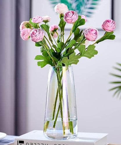 Flower Vase Modern Home Decor Glass Vase for Bouquet 8.7" Centerpiece Decor Room Living Room Library Office Table Entryway Modern Farmhouse(Iridescent Clear)