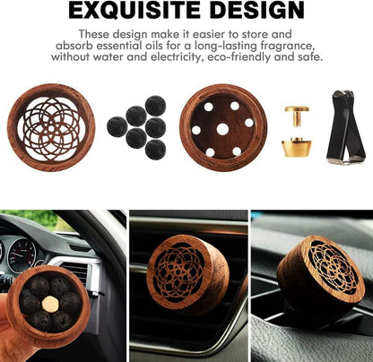Car Essential Oil Diffuser, 2 Pcs Portable Mini Vent Clip Wooden Flower Car Diffuser for Women