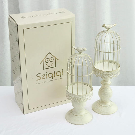 Birdcage Candle Holder Decorative Bird Cages for Weddings Vintage Candlestick Holders Wedding Candle Centerpieces for Tables Iron Candleholder Set Home Decor Distressed Ivory