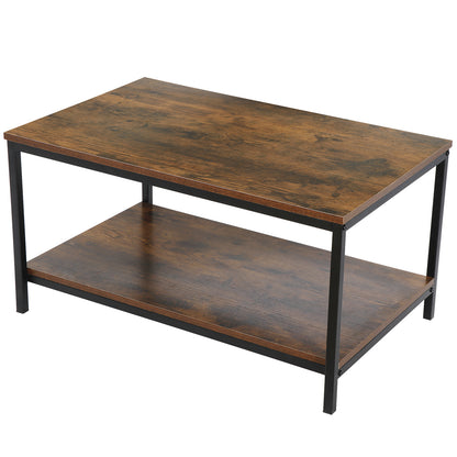 Rustic Wood Coffee Table Rectangular Coffee Table with Storage Shelf Durable 31"
