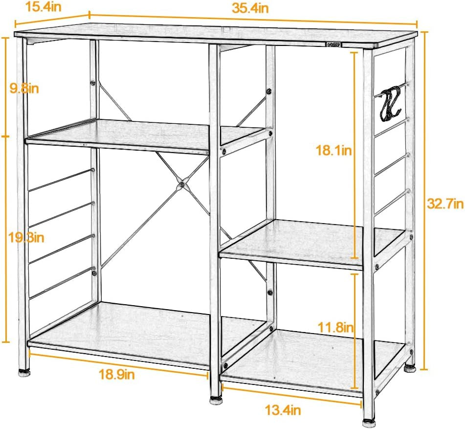 Kitchen Bakers Rack with Storage Kitchen Cart Baker'S Rack Utility Microwave Oven Stand Storage Utility Shelf Coffee Stand for Home and Kitchen Black