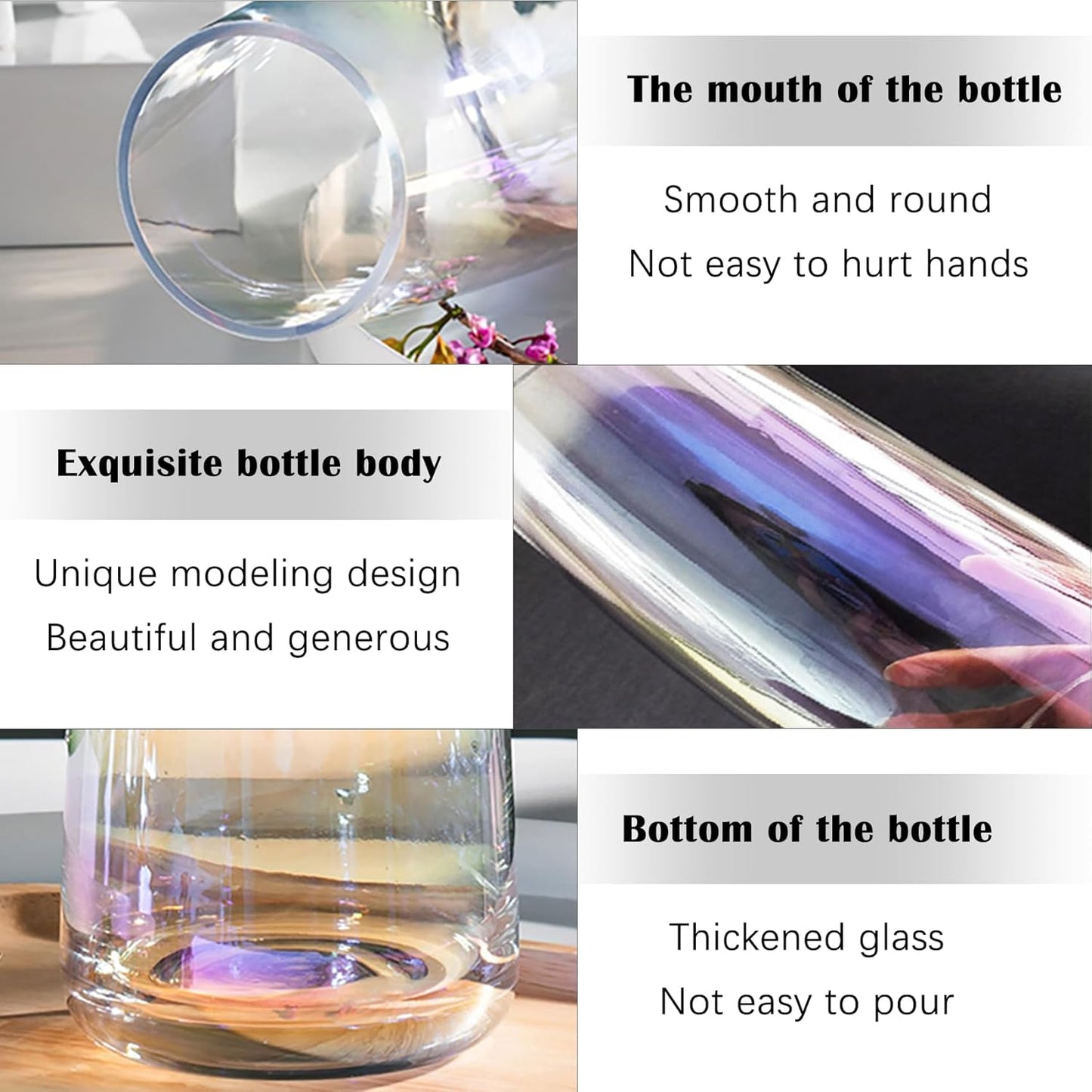 Flower Vase Modern Home Decor Glass Vase for Bouquet 8.7" Centerpiece Decor Room Living Room Library Office Table Entryway Modern Farmhouse(Iridescent Clear)