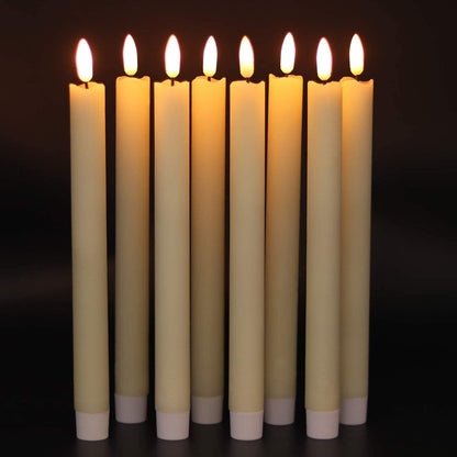 Flameless Flickering Taper Candles with 2 Remote Controls and Timer, Real Wax 3D Wick Light Window Candles Battery Operated Pack of 8, Christmas Home Wedding Decor(Ivory, 0.78 X 9.64 Inch)