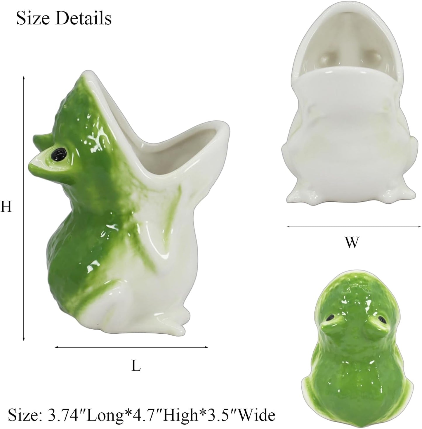 Cute Frog Succulent Planter Pot with Drainage Tray, Small Ceramic Cactus Flower Container, Funny Animal Shaped Indoor Air Plants Holder