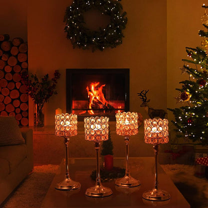 2 PCS Crystal Gold Candle Holders for Home Modern Decor/Wedding Table Centerpieces,Anniversary Celebration Gifts,12 and 14 Inches Tall