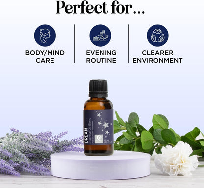 Sleep Essential Oil Blend for Diffuser - Dream Essential Oils for Diffusers Aromatherapy and Relaxation with Clary Sage Ylang-Ylang Roman Chamomile and Lavender for Sleep Time Support (1 Fl Oz)