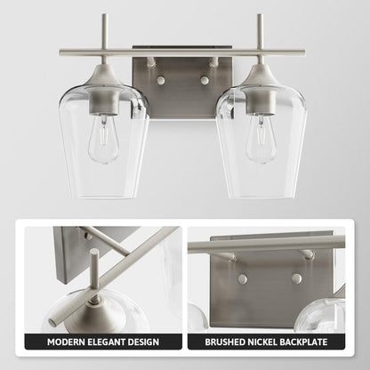 Bathroom Vanity Light, 2 Light Bathroom Light Fixture over Mirror, Bathroom Wall Lamp with Clear Glass, Modern Brushed Nickel Vanity Lighting Fixtures for Bathroom, Bedroom, Hallway