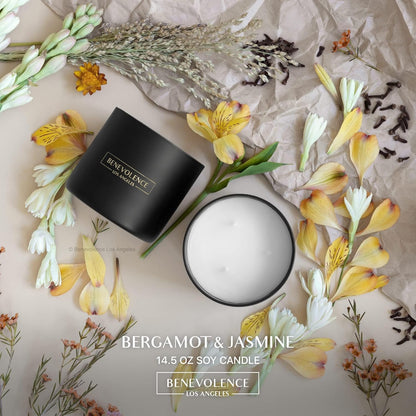 3 Wick Candle, Bergamot & Jasmine Large Christmas Scented Candles | Soy Candles | Holiday Candle Gifts for Women and Men | Home Fragrance | Aromatherapy | 14.5 Oz, 45 Hour Burn