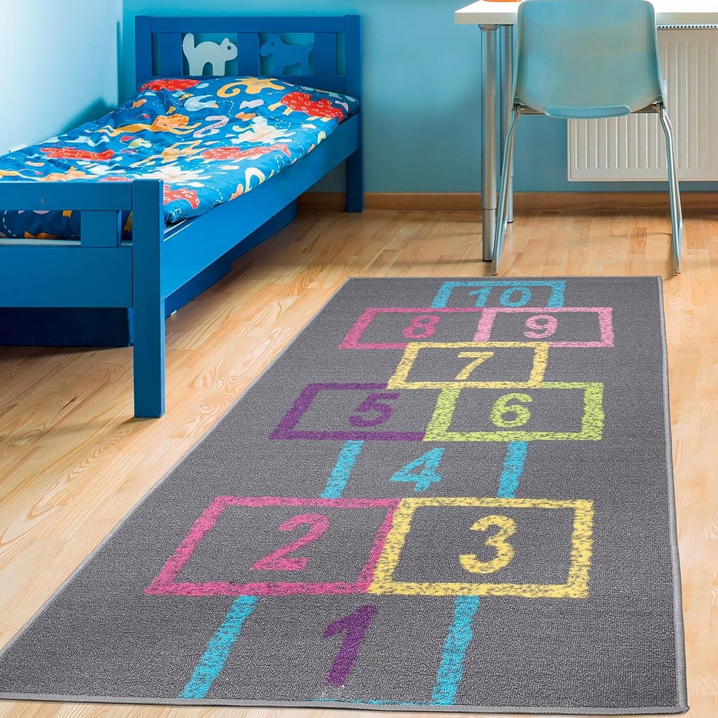 2'2" X 6' Hopscotch Kids Rug - Play Mat for Playroom, Bedroom, Daycare & Classroom - Fun & Interactive Game Carpet - Durable and Non-Slip - Perfect for Learning & High-Traffic Areas, Pink