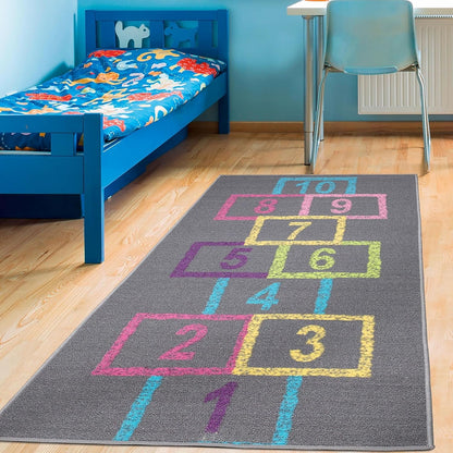 2'2" X 6' Hopscotch Kids Rug - Play Mat for Playroom, Bedroom, Daycare & Classroom - Fun & Interactive Game Carpet - Durable and Non-Slip - Perfect for Learning & High-Traffic Areas, Pink