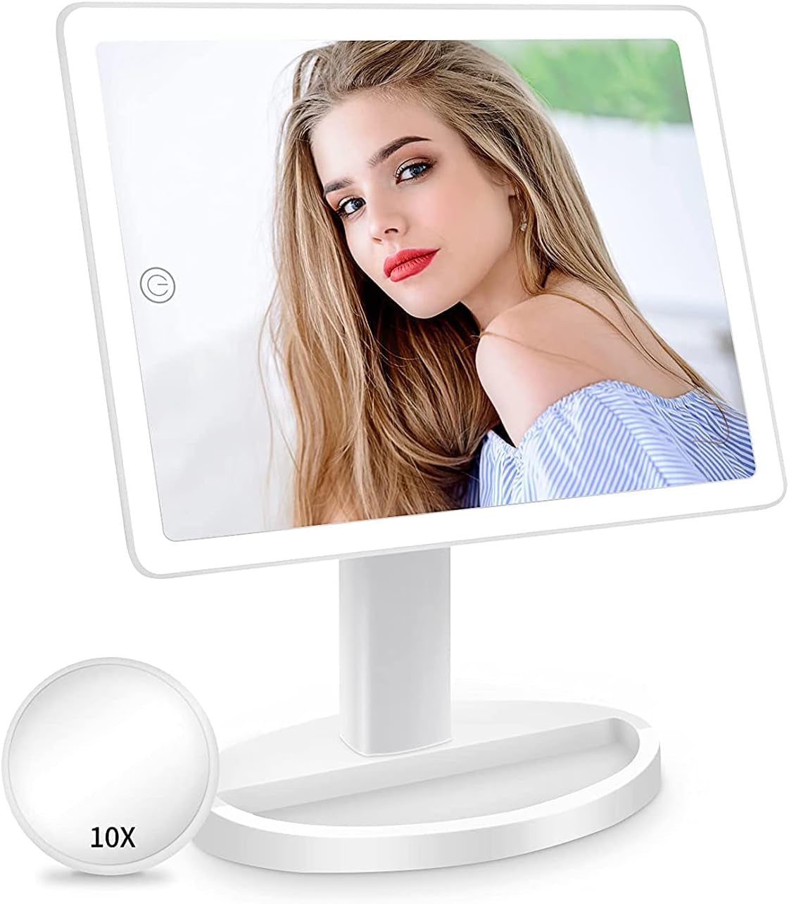 Large Lighted Vanity Makeup Mirror with 88 LED, 360 Rotation Touch Screen, 10X Magnification Portable Tabletop Cosmetic Make up Mirror