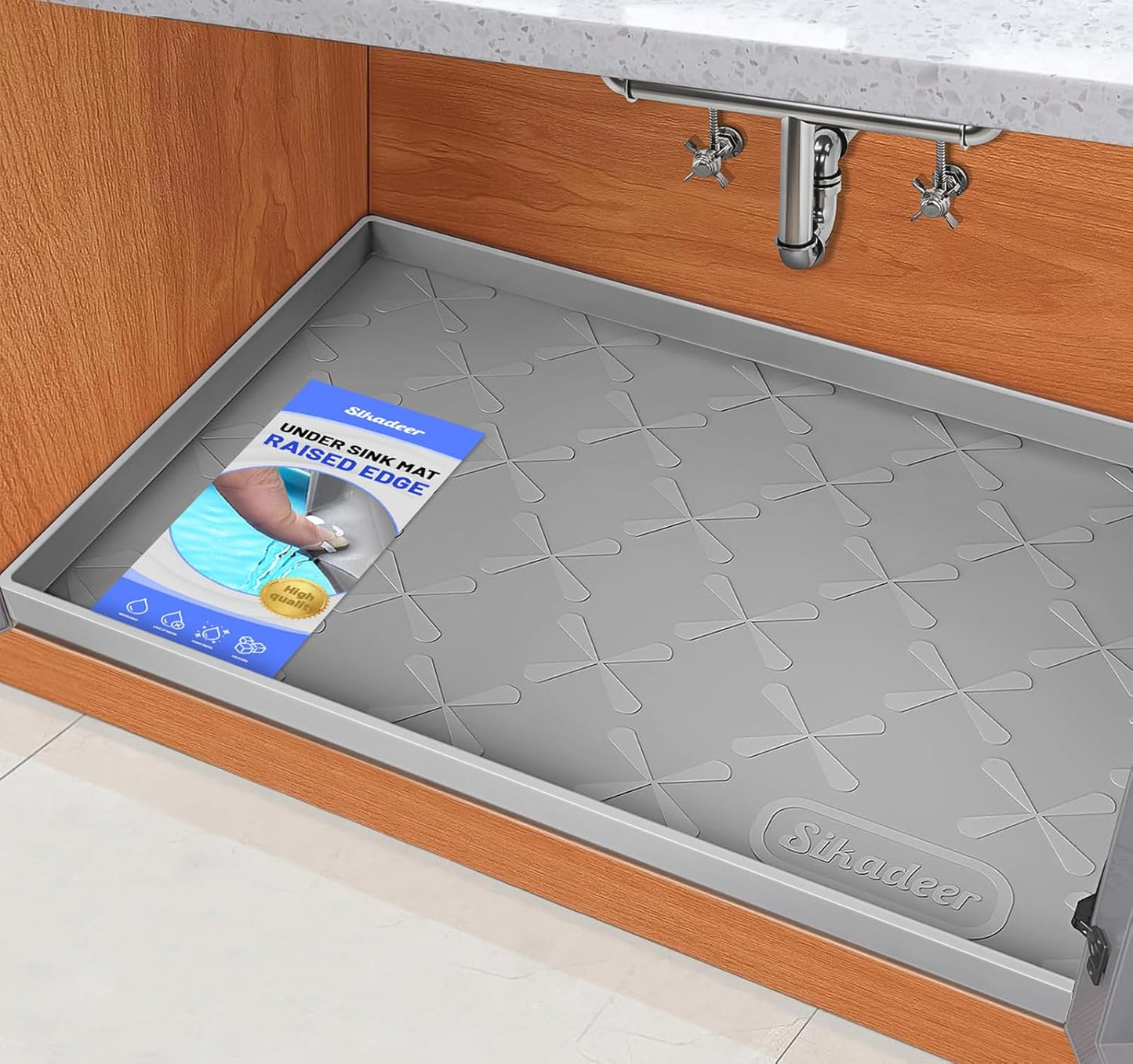 under Sink Mat Waterproof 34" X 22", Silicone Mat Kitchen Drawer Shelf and Cabinet Liner, Sink Protector for Kitchen Organizers and Storage, Boot Tray Pet Food Mats
