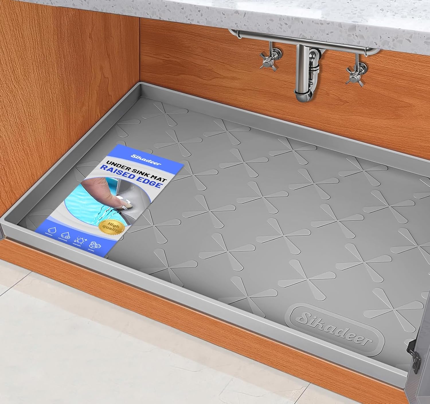 under Sink Mat Waterproof 34" X 22", Silicone Mat Kitchen Drawer Shelf and Cabinet Liner, Sink Protector for Kitchen Organizers and Storage, Boot Tray Pet Food Mats