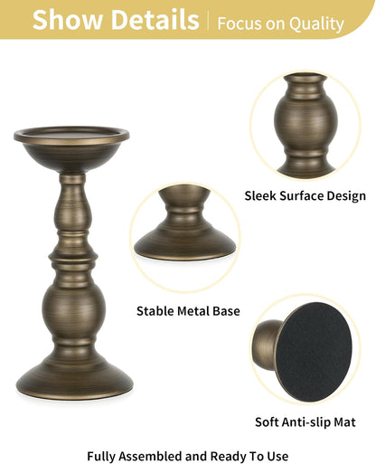 2 Pcs Bronze Iron Pillar Candle Holders, Most Ideal for 3" Pillar Candle, Gifts for Wedding, Party, Home, Spa, Reiki, Votive Candle (2 X S)