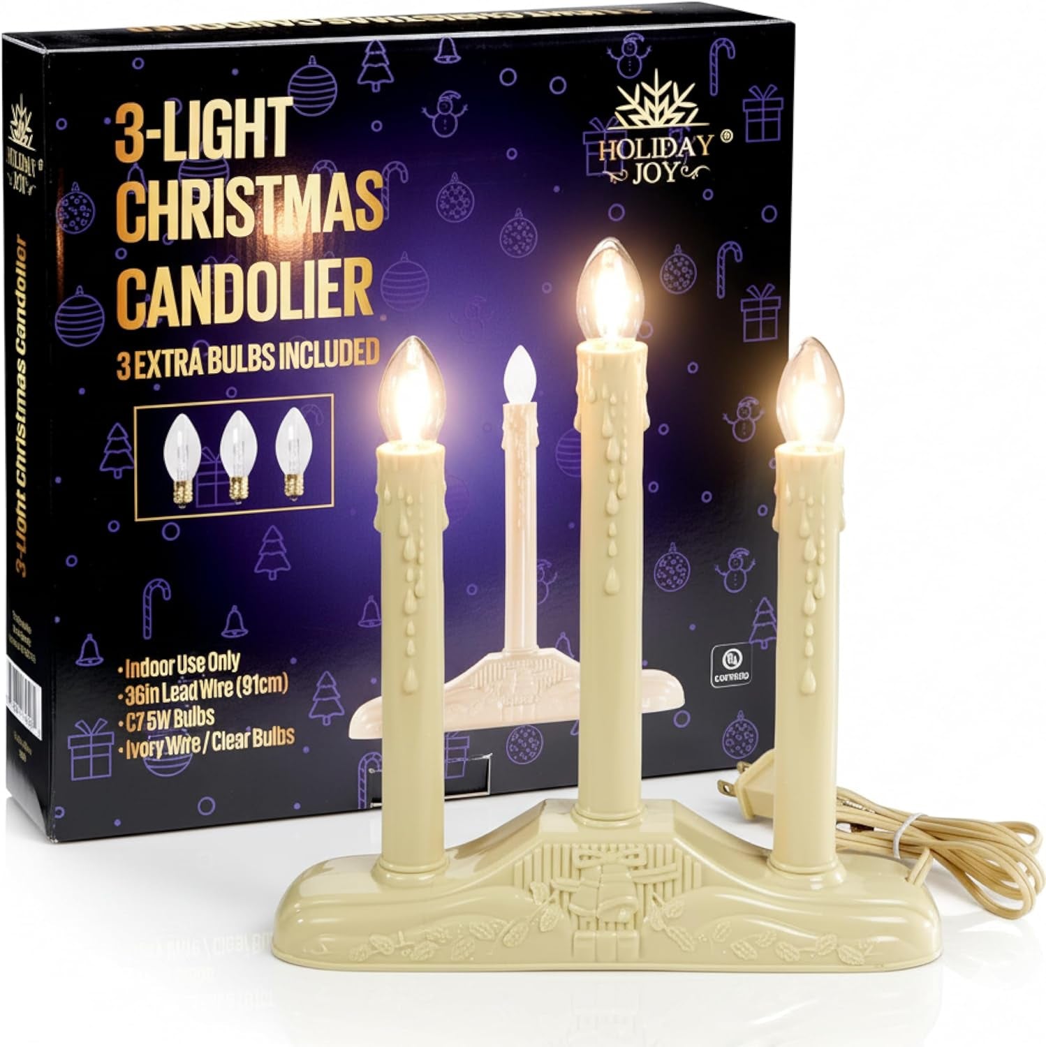 - 3 Light Candle Candoliers Extra Bulbs - Great Electric Window Candle Lamp and Christmas Decorations (3 Lights)