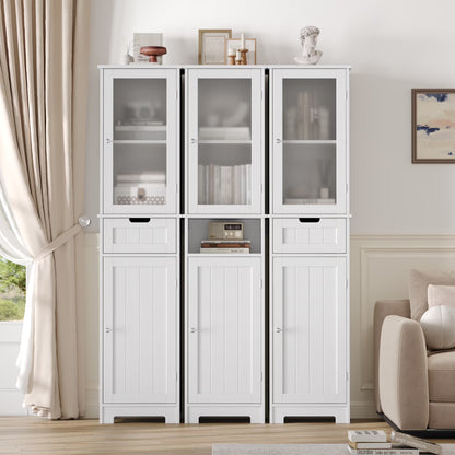 Bathroom Storage Tower, Narrow Linen Cabinet with Door and Drawers, Tall Bathroom Storage Cabinet for Small Spaces, White