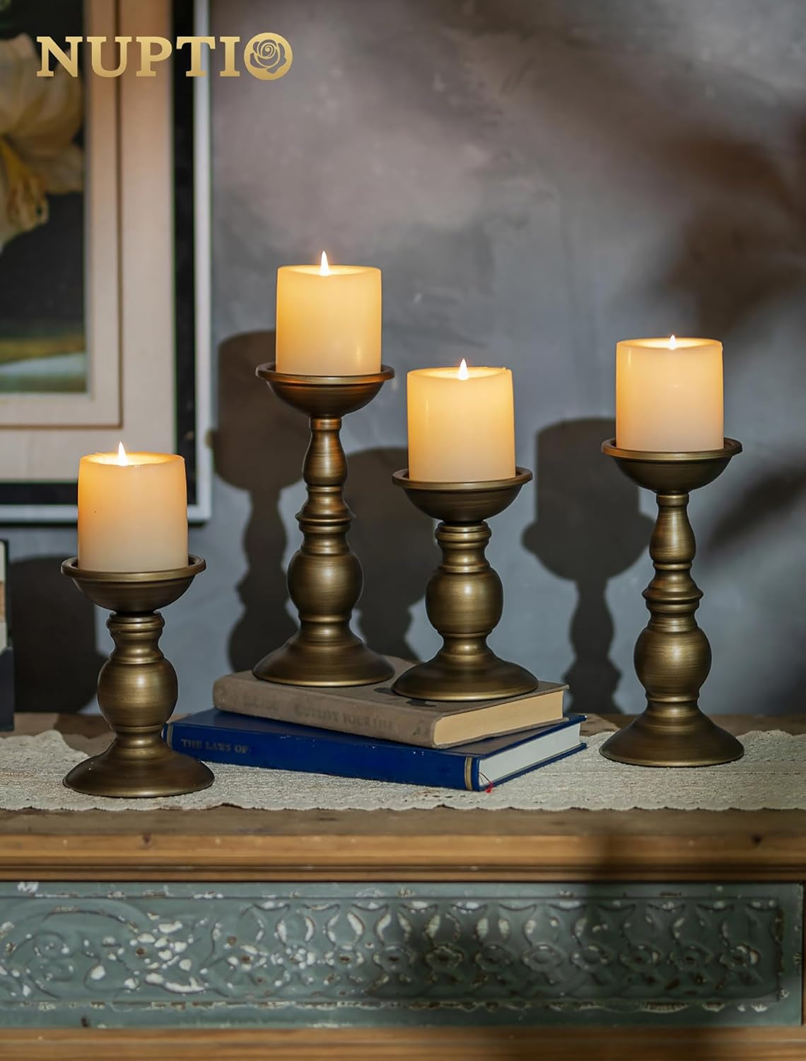 2 Pcs Bronze Iron Pillar Candle Holders, Most Ideal for 3" Pillar Candle, Gifts for Wedding, Party, Home, Spa, Reiki, Votive Candle (2 X S)