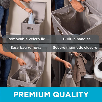 Laundry Hamper with Lid | Removable Bags for Sorting Clothes | Sectioned Laundry Basket for Bedroom & Bathroom | Collapsible Storage Bin with Cover | Single, Grey