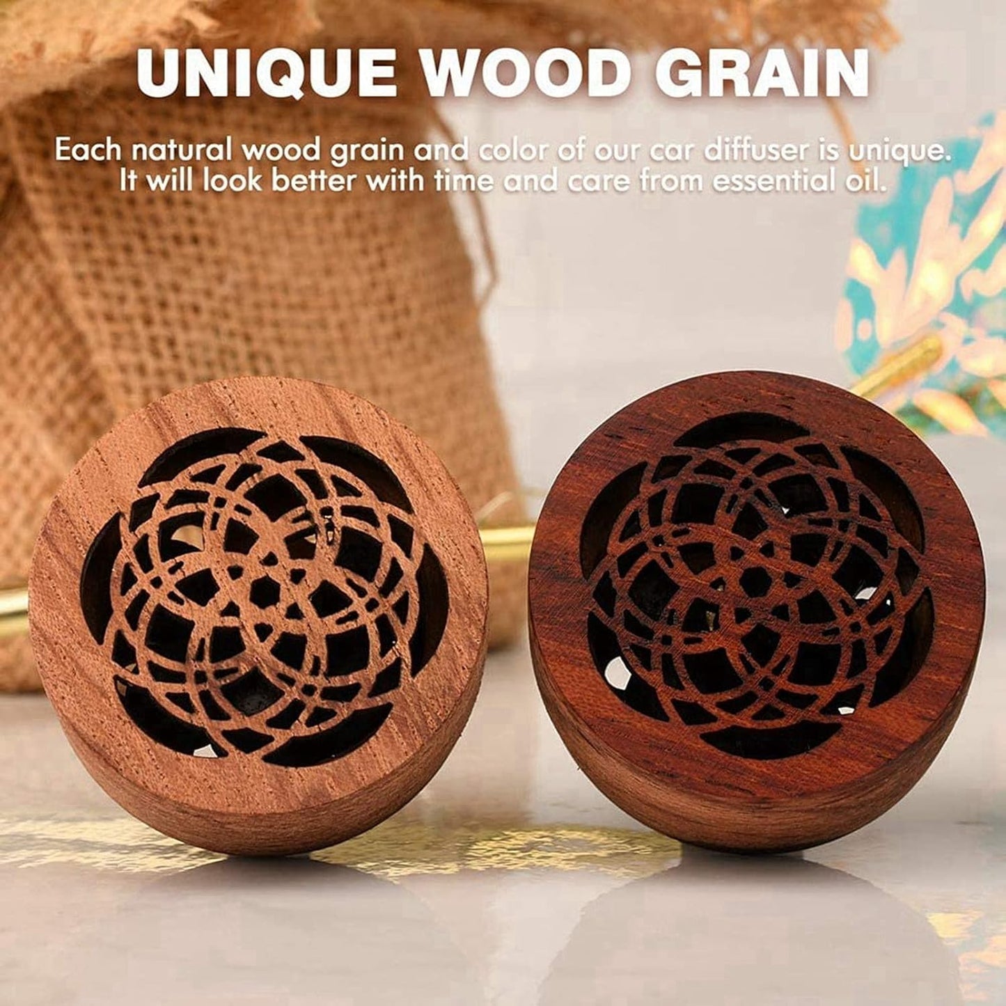 Car Essential Oil Diffuser, 2 Pcs Portable Mini Vent Clip Wooden Flower Car Diffuser for Women