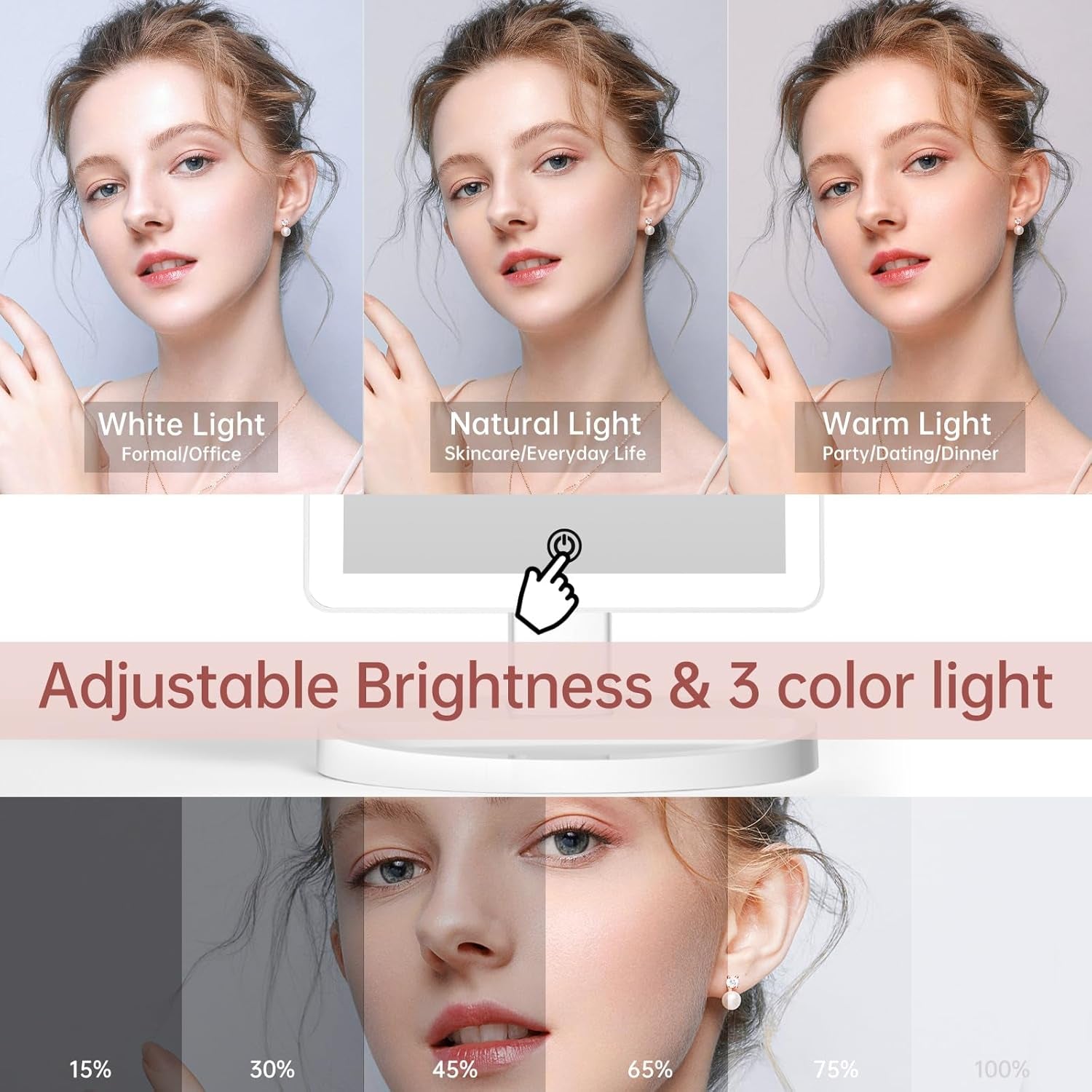 Large Lighted Vanity Makeup Mirror with 88 LED, 360 Rotation Touch Screen, 10X Magnification Portable Tabletop Cosmetic Make up Mirror