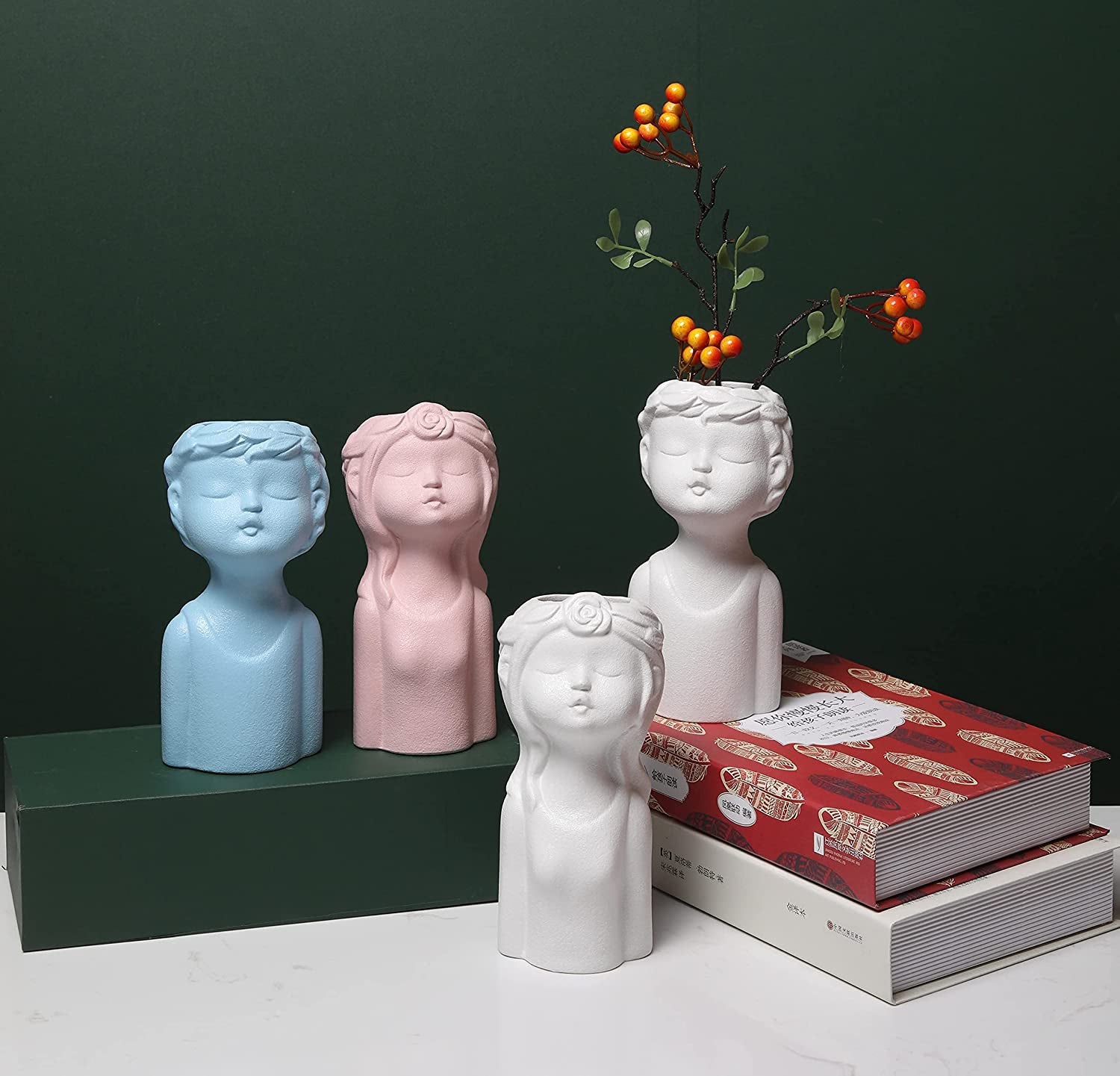 ANEWNICE Ceramic Vases for Home Decor，Cute Body Flower Vase，Modern Vases for Home Decor (Pink Girl)