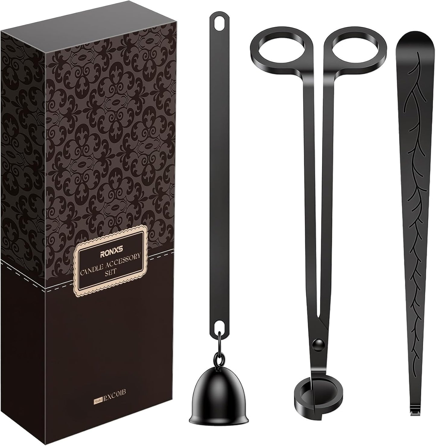 3 in 1 Candle Accessory Set, Candle Wick Trimmer Cutter, Candle Snuffer Extinguisher, Wick Dipper with Gift Package for Candle Lover (Black)