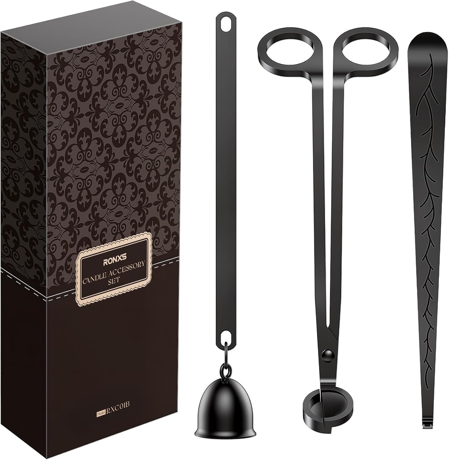 3 in 1 Candle Accessory Set, Candle Wick Trimmer Cutter, Candle Snuffer Extinguisher, Wick Dipper with Gift Package for Candle Lover (Black)