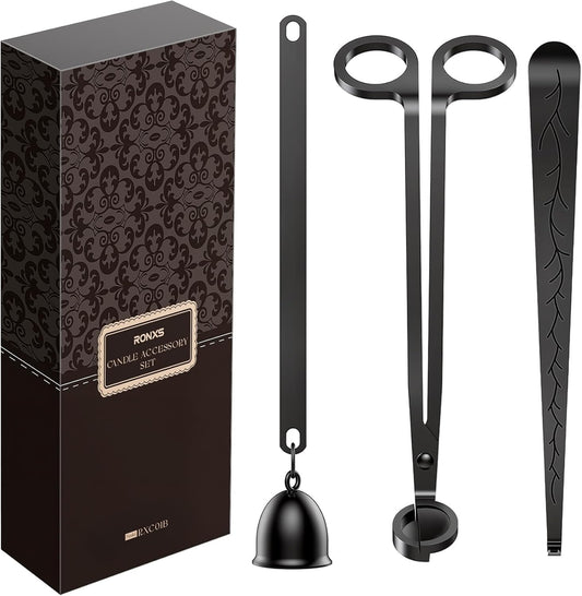 3 in 1 Candle Accessory Set, Candle Wick Trimmer Cutter, Candle Snuffer Extinguisher, Wick Dipper with Gift Package for Candle Lover (Black)