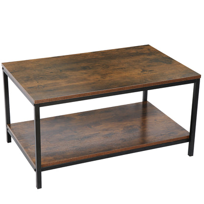 Rustic Wood Coffee Table Rectangular Coffee Table with Storage Shelf Durable 31"
