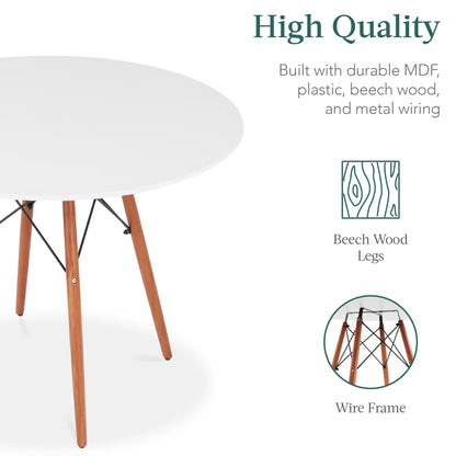 5-Piece Compact Mid-Century Modern Dining Set W/ 4 Chairs, Wooden Legs - White/Walnut