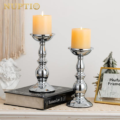 Silver Pillar Candle Holders, Wedding Centerpieces Metal Candle Holder for 3 Inches Candles Stand Decoration Ideal for Weddings Special Events Parties Living Room, 2 Pcs