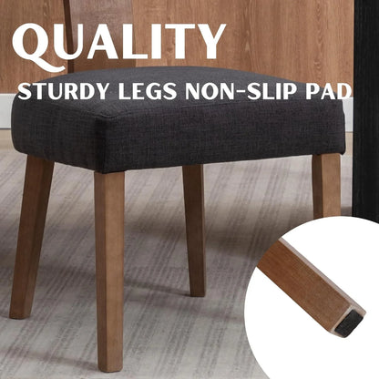 Modern Rattan Backrest Dining Chairs Set of 2, Mid-Century Farmhouse Linen Upholstered Kitchen Chairs Solid Wood Side Chairs for Kitchen Dining Room Living Room, Charcoal