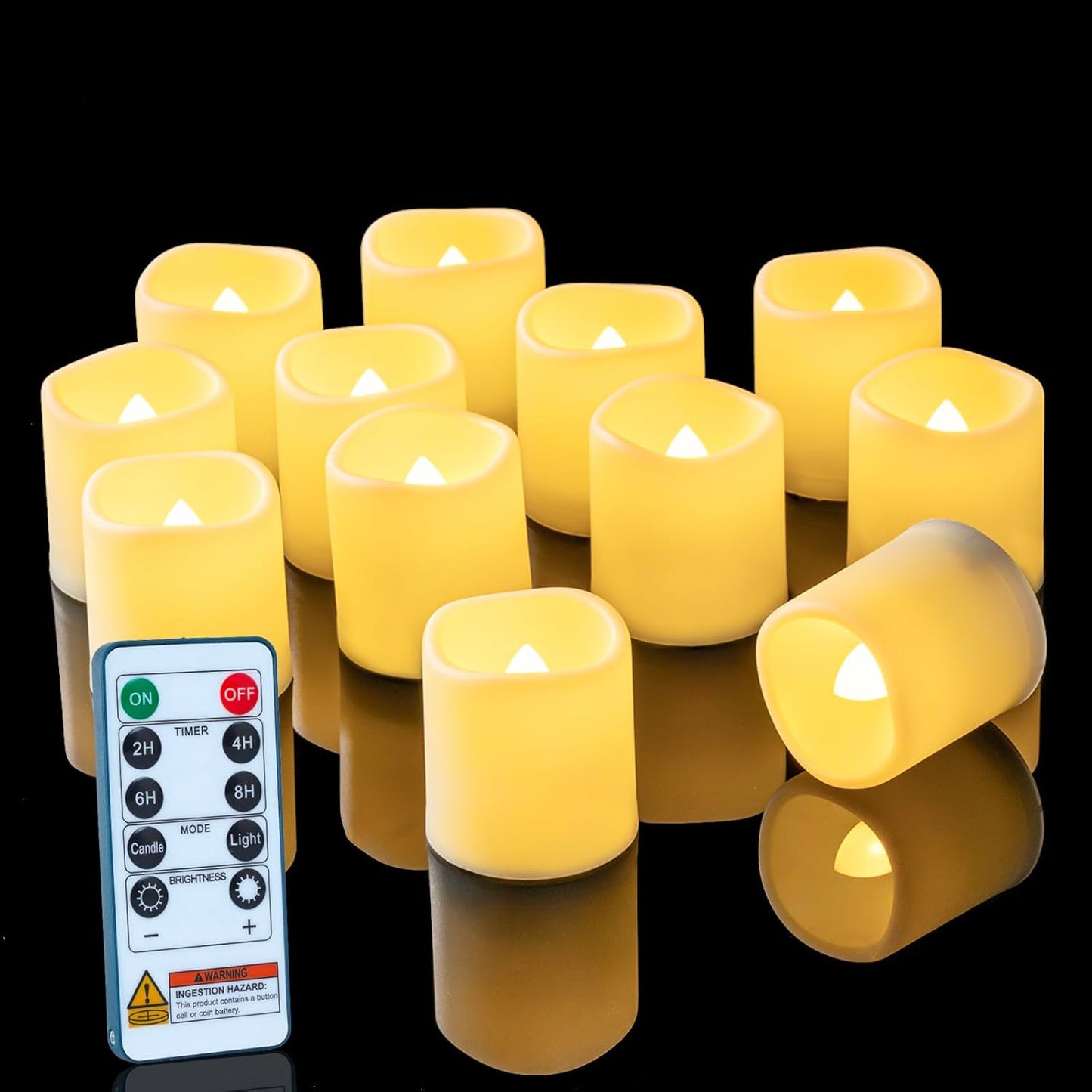 400+ Hour Remote Control Candles, 2/4/6/8H Timer LED Votive Candles, Battery Operated Tea Lights in Warm White for Outdoor, Table, Halloween, Christmas (Batteries Included
