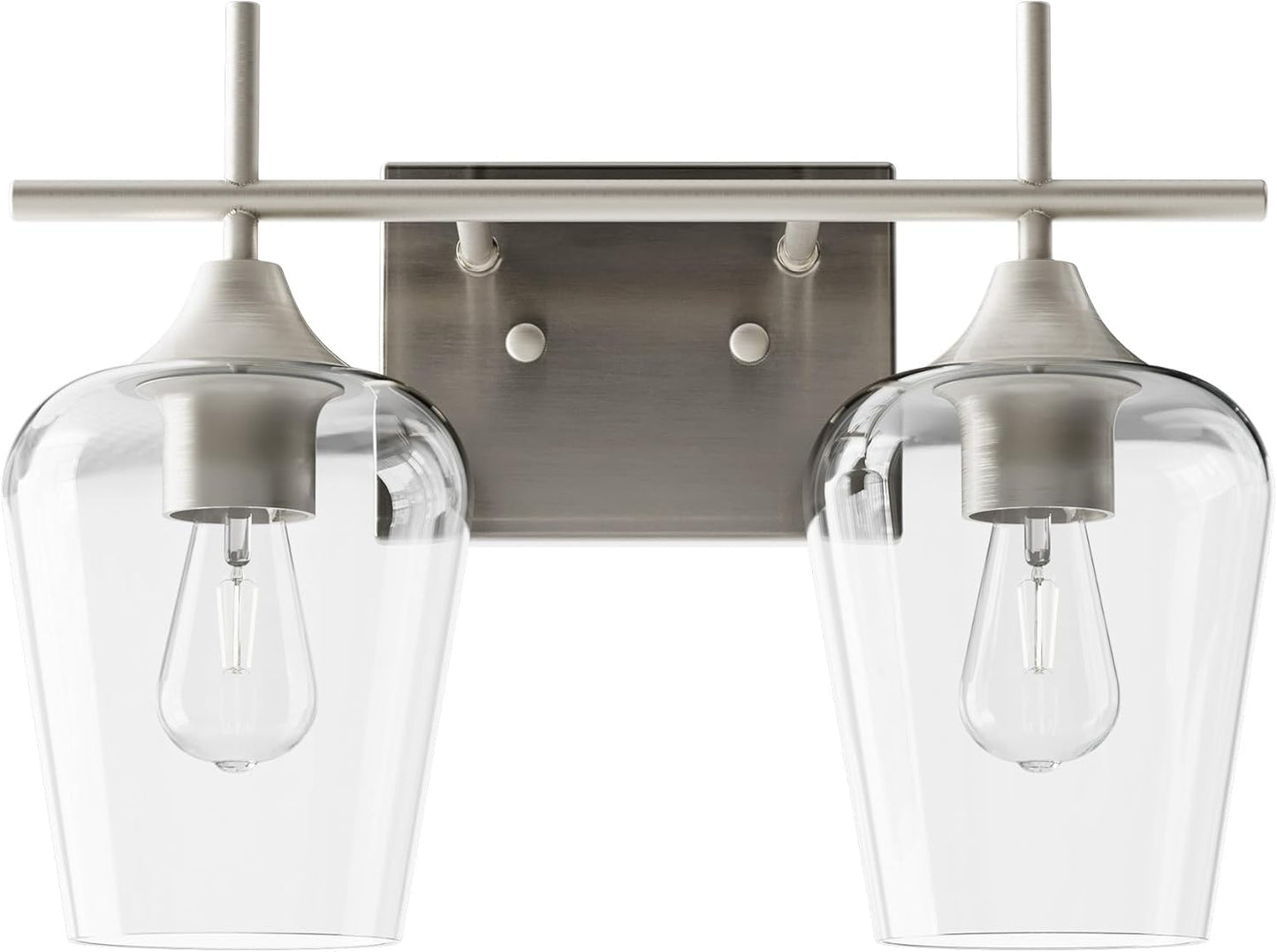 Bathroom Vanity Light, 2 Light Bathroom Light Fixture over Mirror, Bathroom Wall Lamp with Clear Glass, Modern Brushed Nickel Vanity Lighting Fixtures for Bathroom, Bedroom, Hallway